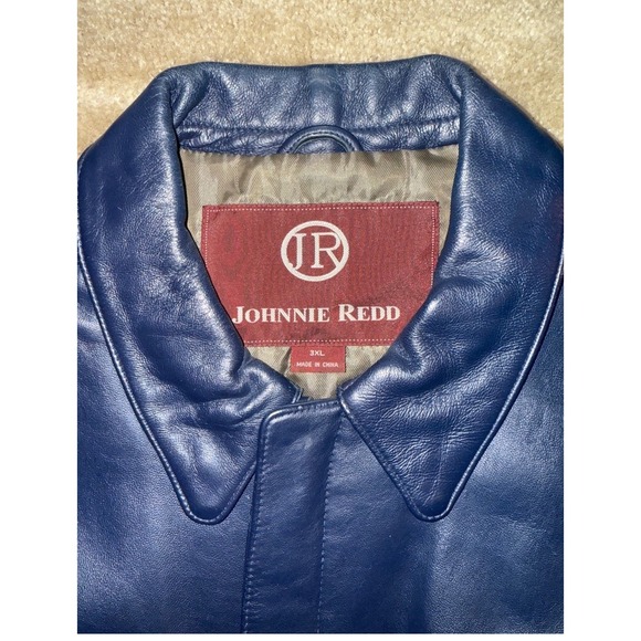 JOHNNIE REDD Mens Navy Blue Leather Bomber Jacket 3XL Flight Aviator Style - Picture 3 of 6
